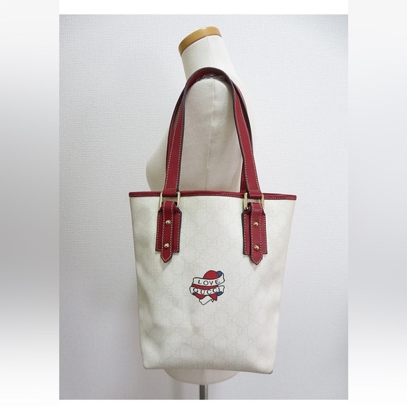 Gucci Cream and Red Love Tote - Picture 1 of 14